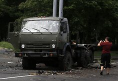 Donecke su&scaron;audytas prorusi&scaron;kų teroristų sunkvežimis