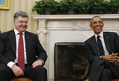 Ukrainos prezidentas Petro Poro&scaron;enka ir JAV prezidentas Barackas Obama 