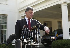 Ukrainos prezidentas Petro Poro&scaron;enka prie Baltųjų rūmų 