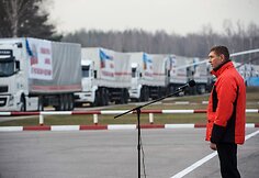 Generolas leitenantas Vladimiras Stepanovas Rusijos humanitarinės pagalbos konvojaus i&scaron;lydėtuvėse 