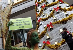 Aktyvistė prie įėjimo į prekybos centrą