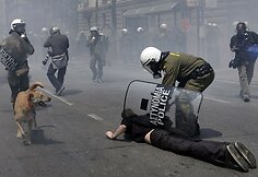 Sulaikomas protestuotojas