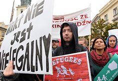 Protesto Varšuvoje akimirka