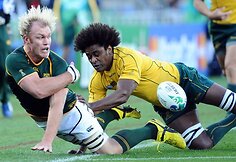 Australijos ir Pietų Afrikos rungtynių akimirka
