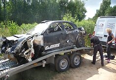 Benedikto Vanago ir Gretos Germanavičiūtės &bdquo;Subaru Impreza WRC&ldquo; po avarijos