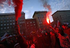 Nacionalistų eitynių Var&scaron;uvoje akimirka