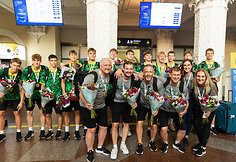 Lietuvos U16 vaikinų rinktinės sutiktuvės Vilniaus oro uoste