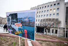 &bdquo;Politinės veidmainystės gimtadienio&ldquo; protestas pirie&scaron; Visvaldą Matijo&scaron;aitį