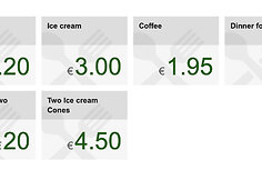 Įvairių patiekalų kainos Graikijoje