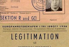 Jono Pipynės akreditacijos kortelės  Europos lengvosios atletikos čempionate 1958 m. Stokholme.