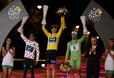 I&scaron; kairės &ndash; Nairo Quintana, Chritopheris Froome'as ir Peteris Saganas