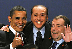 Barackas Obama, Silvio Berlusconi ir Dmitrijus Medvedevas