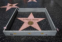 Aplink Donaldo Trumpo žvaigždę &scaron;lovės alėjoje Holivude pastatyta siena