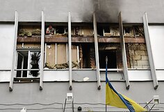 Ukrainiečių televizijos „Inter TV“ studija, padegta protestuotojų, nepatenkinti „prorusiška“ šio kanalo platforma