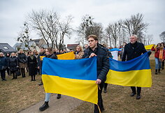 Ant Pelėdų kalno i&scaron;kelta Ukrainos vėliava