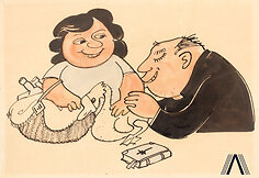 Juozo Kasčiūno 1963 m. sukurta antireliginė karikatūra &bdquo;Sveika, Marija, malonės pilnoji"