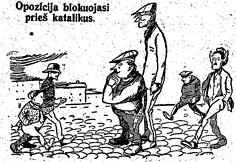 Opozicines partijas vaizduojanti karikatūra „Ryte“ 1926 m.