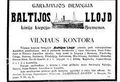 Kelionės į Ameriką reklama. 1914 m.