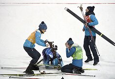Sočyje Ukrainos biatlono komanda triumfavo moterų estafetėje
