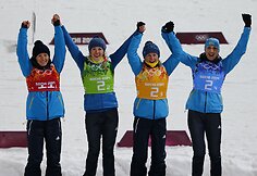 Sočyje Ukrainos biatlono komanda triumfavo moterų estafetėje