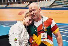 Europos kioku&scaron;in karatė čempionatas. Brigita Svinkūnaitė ir treneris Ričardas Po&scaron;ka.