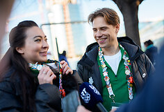 Allison Reed ir Saulius Ambrulevičius prie olimpinio kaimelio Milane.