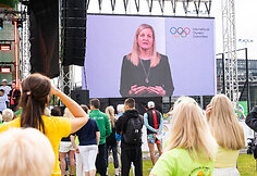Olimpinė diena vyksta Kaune. Kirsty Coventry pasveikinimas.
