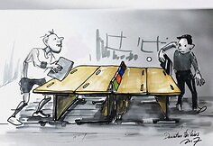 Karikatūromis pažvelgta į vis dar aktualią Lietuvos problemą – padėtį mokyklų sporto salėse.