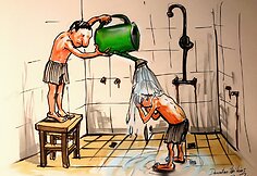Karikatūromis pažvelgta į vis dar aktualią Lietuvos problemą – padėtį mokyklų sporto salėse.