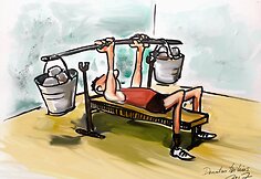 Karikatūromis pažvelgta į vis dar aktualią Lietuvos problemą – padėtį mokyklų sporto salėse.