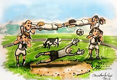 Karikatūromis pažvelgta į vis dar aktualią Lietuvos problemą – padėtį mokyklų sporto salėse.