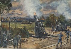 Vokiečių 305 mm mortyrų baterija ap&scaron;audo Kauno tvirtovės fortus ir įtvirtinimus. 1915 m. rugpjūčio 15 d. 