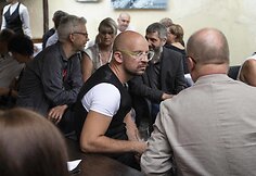 Leonardo Coheno skulptūros atidarymo akimirka 