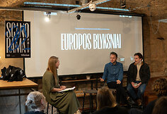 &bdquo;Europos blyksnių&ldquo; koordinatorė Brigita Teklė-Bielskė, operatorius Oskaras Abramavičius ir aktorius Saulius Ambrozaitis
