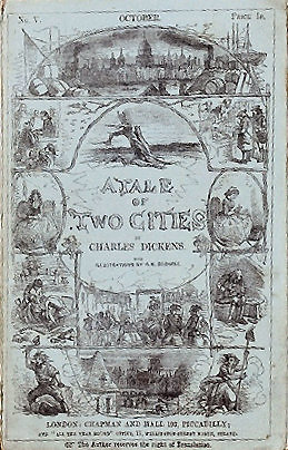 Knygos viršelis/1895 metais išleistos knygos „Pasakojimas apie du miestus“ viršelis