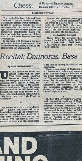 1979 rudenį Niujorke surengė įspūdingą rečitalį &bdquo;Carnegie Hall&ldquo; salėje. Jį recenzavo vienas žymiausių kritikų