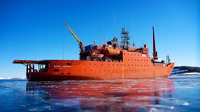 Prie Antarktidos ant seklumos užplaukė pagrindinis Australijos ledlaužis