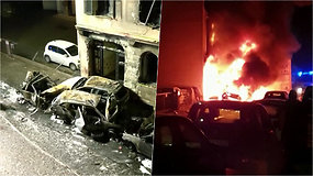 Vaizdai kaip po karo – girtas sunkvežimio vairuotojas atsitrenkė į 31 automobilį ir sukėlė gaisrą