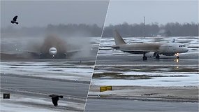 Pamatykite, kaip nuo tako Vilniaus oro uoste nuslysta keleivinis lėktuvas