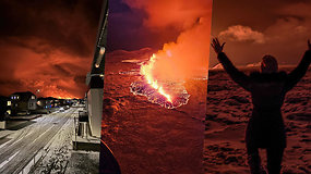 Galingas išsiveržimas: Islandijoje po žemės drebėjimo iš vulkano pasipylė lava