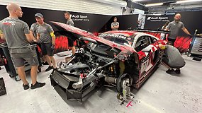 „Juta racing“ AUDI avarija prieš Barselonos 24 val. lenktynių kvalifikaciją