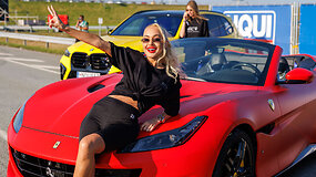 Oksana Pikul Palangos trasoje pasirodė su ry&scaron;kiu &bdquo;Ferrari&ldquo; ir startavo drag'o lenktynėse