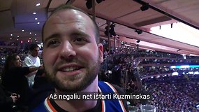 Niujorko „Knicks“ gerbėjai bando ištarti Mindaugo Kuzminsko pavardę