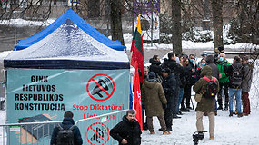 Lietuvos šeimų sąjūdžio protesto akcija – prie Seimo susirinko vos keletas žmonių