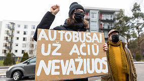 Protesto akcija Vilniaus viešojo transporto darbuotojams ir jų reikalavimams palaikyti