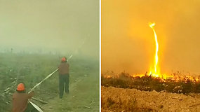 Įspūdingas ugnies tornadas Kanadoje pasiglemžė ugniagesių vandens žarną