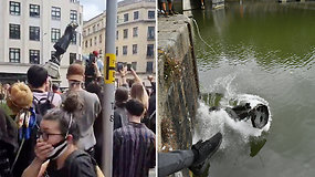 Protestuotojai išplėšė 125-erius metus stovėjusį prieštaringai vertinamą paminklą ir paskandino upėje