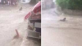 Užfiksuota dramatiška akimirka: moterį nusineša galinga potvynio srovė