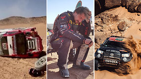 Pervažiuotas motociklas, gedimai ir avarijos – svarbiausi Dakaro dienos įvykiai su Arnu Paliukėnu