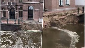 Užfiksavo vaizdą po istorinės griūties: į vandenį sukrito daugiau nei prieš 300 m.  statyta Amsterdamo universiteto siena